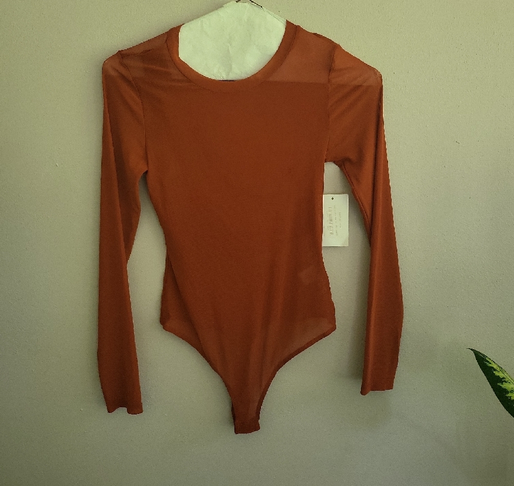 Brown Fitted Bodysuit with Long Sleeves